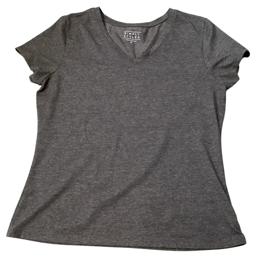 Simply Styled Basic V Neck‎ Fitted Gray T Shirt Soft Quality Stretch Size XL